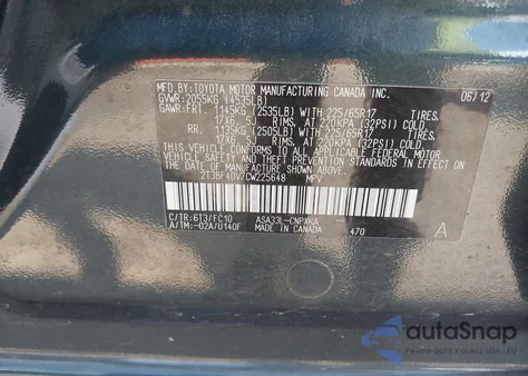 2012 Toyota Rav4 из США, поврежденный, VIN 2T3BF4DV7CW225648